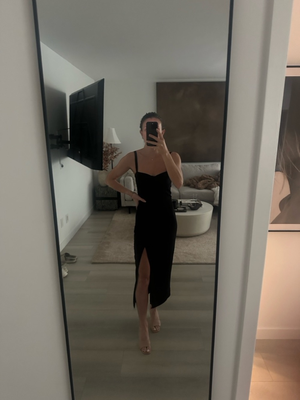 Capulet Black Midi Slip Dress with Thigh Slit